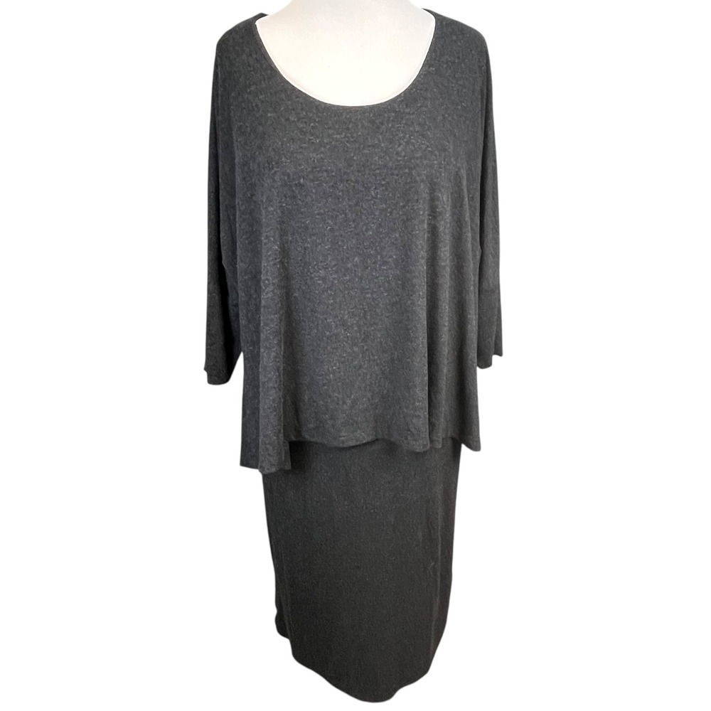 Soft Surroundings Women's Gray Layered Overlay Sheath Dress Comfort Fit Small